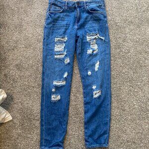 Forever 21‎ Ripped Denim Mid Rise Distressed Jeans Women's Size Small (25)